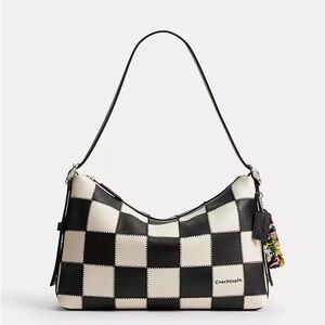coach coachtopia alter/ego slouchy shoulder bag in black & white checkered